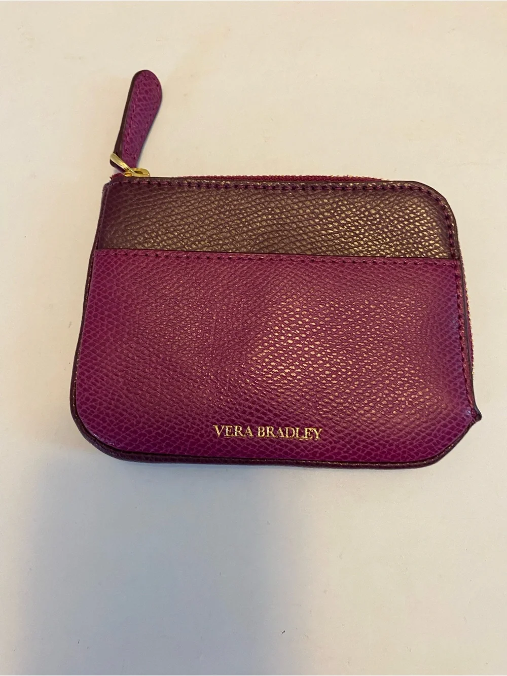 Vera Bradley Zip Card Pouch Leather Fuchsia Purple/ Plum Small Wallet NWT